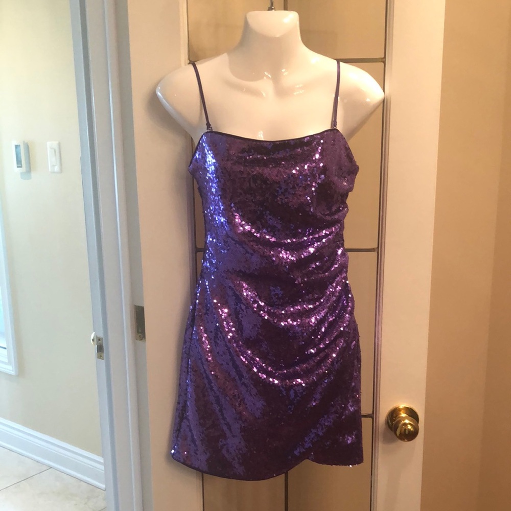 Purple Sequin Slip Dress
